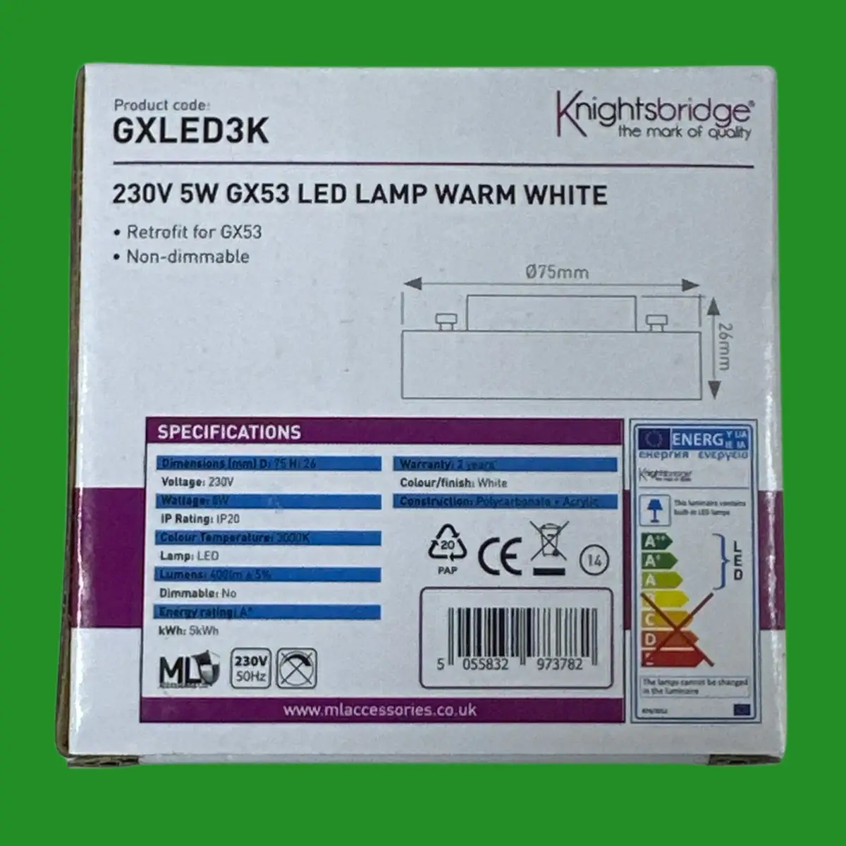 2x 5W (=40W) GX53 LED 3000K Warm White Kitchen Under Cabinet Light Bulbs Lamp - image 3 | Free standard UK delivery included | Discount Quality Products