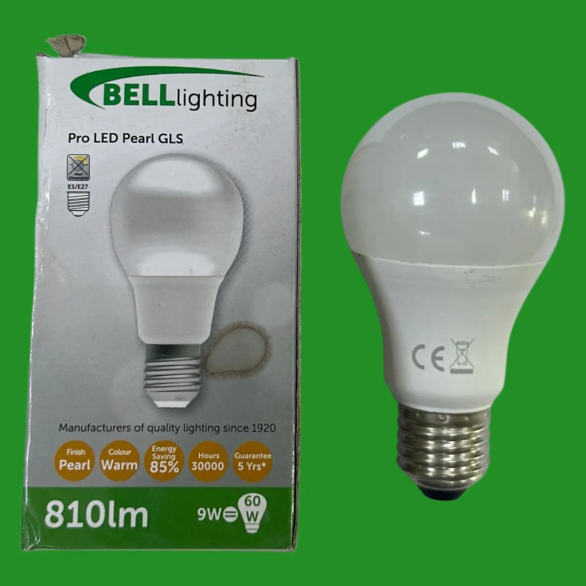 1x 9W (=60W) BELL Pro GLS LED Light Bulb 2700K Warm White ES E27 Edison Screw