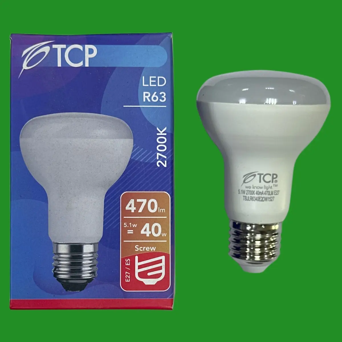 5.1W (=40W) TCP R63 LED Pearl Reflector Light Bulbs 2700K ES E27 Edison Screw