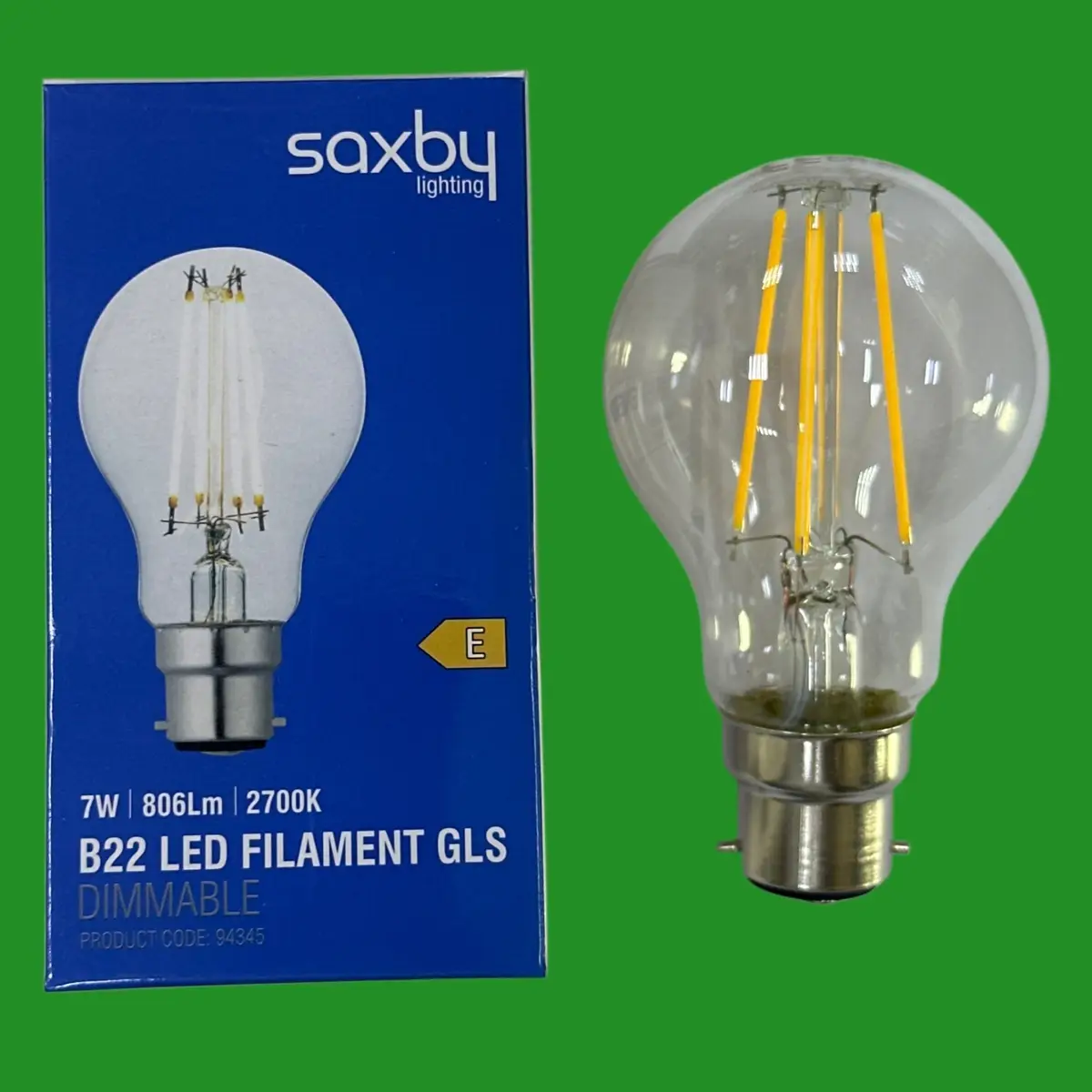 1x 7W (=60W) Saxby Dimmable Clear Filament LED GLS Light Bulbs BC B22 2700K
