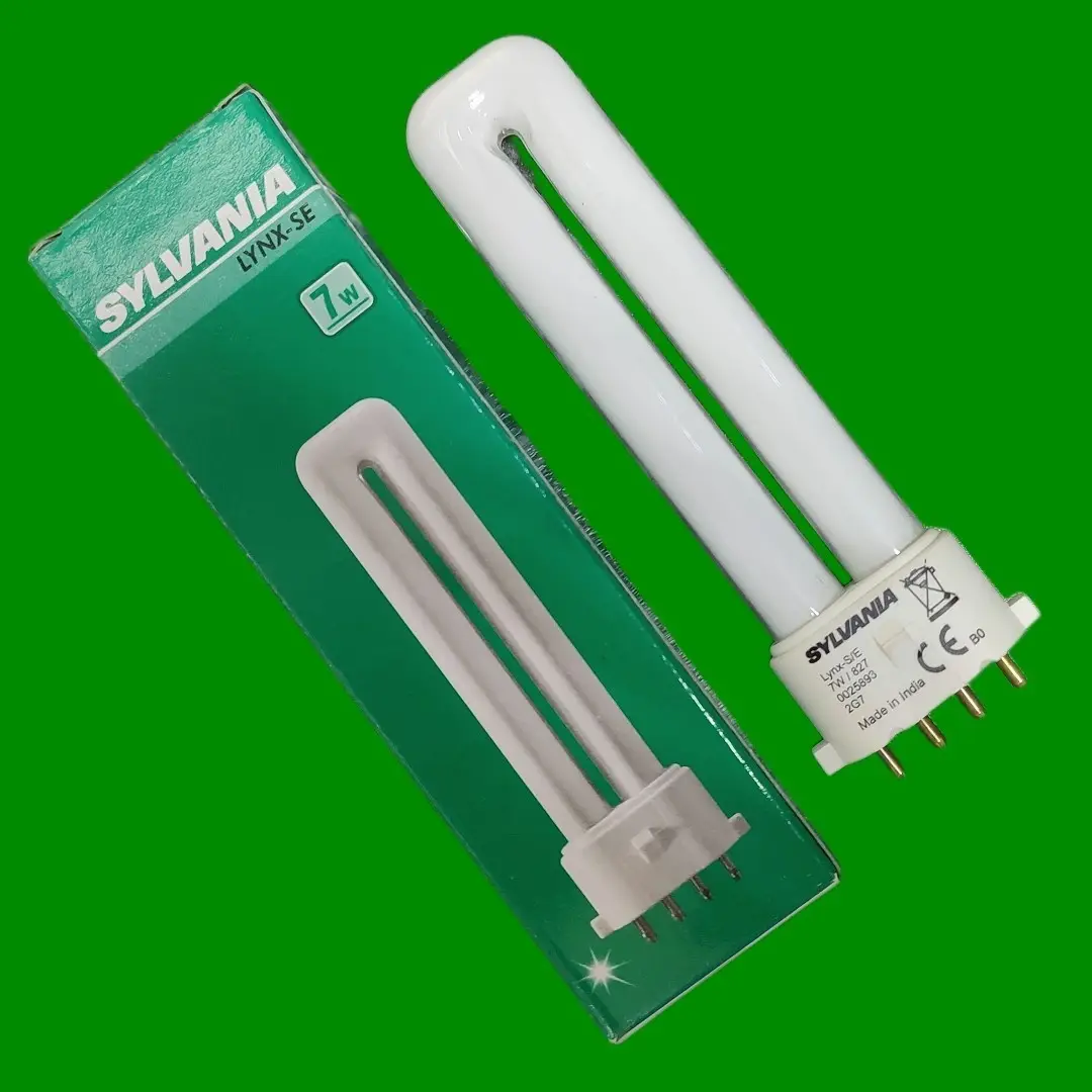 2x 7W Sylvania 2G7 4 Pin 2700K CFL Compact Fluorescent Warm White Light Bulb