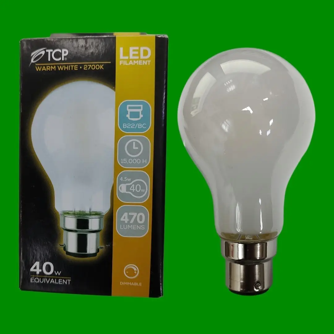 4x 4.5W (=40W) TCP Dimmable LED Filament Frosted GLS A60 Light Bulb BC B22 2700K