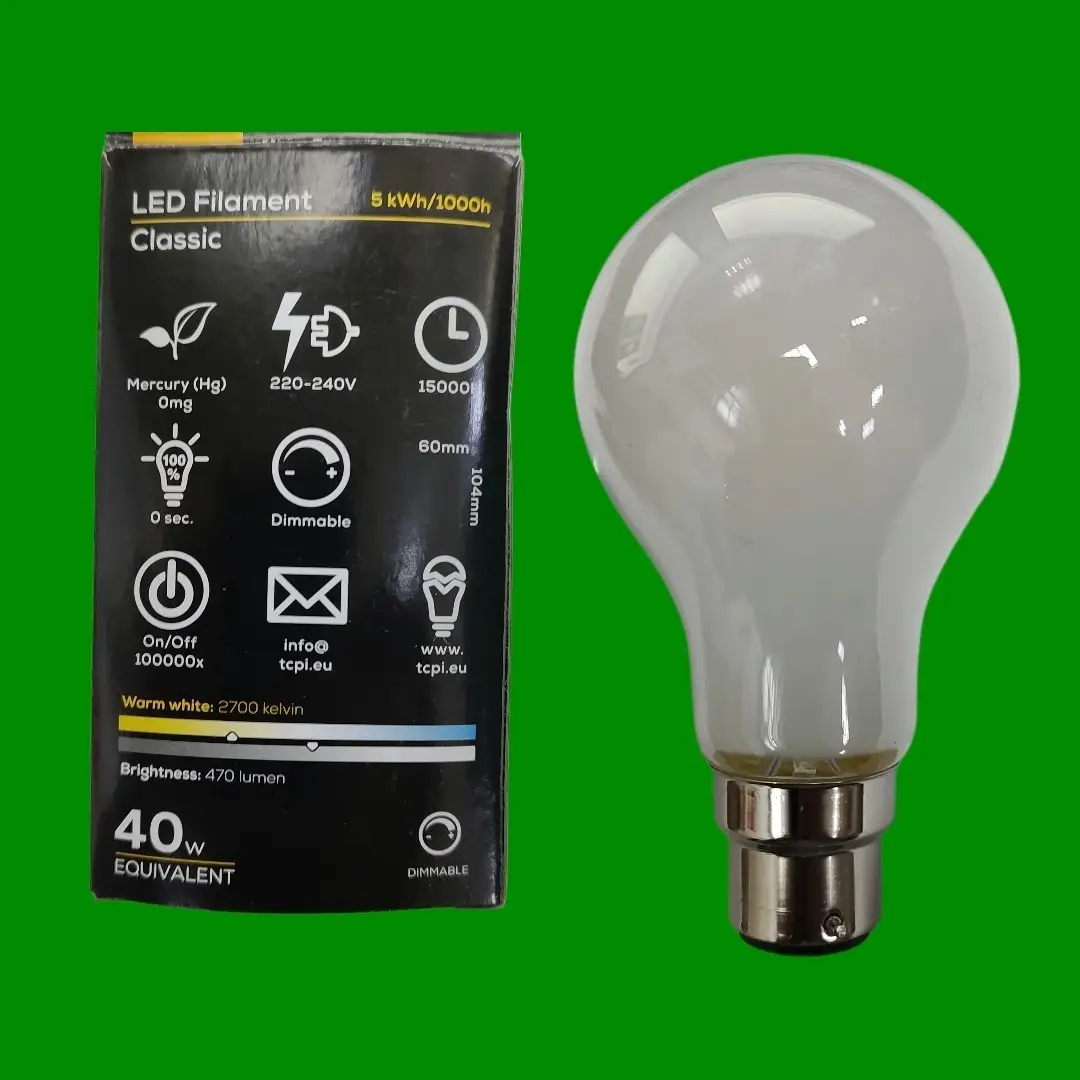 4x 4.5W (=40W) TCP Dimmable LED Filament Frosted GLS A60 Light Bulb BC B22 2700K - image 2 | Free standard UK delivery included | Discount Quality Products