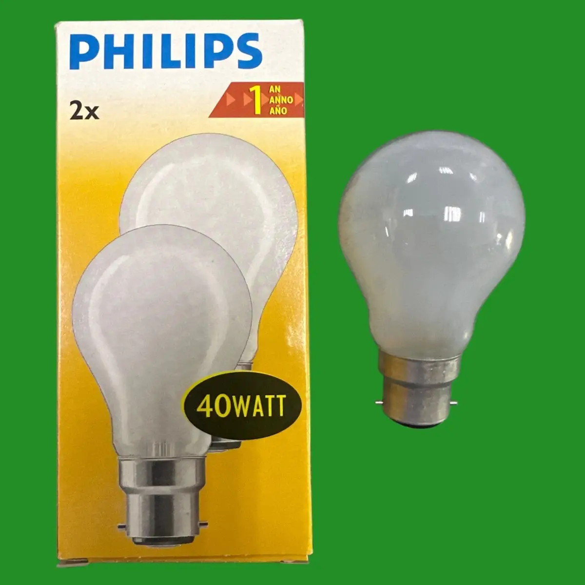 2x 40W Philips Pearl Dimmable GLS Incandescent Light Bulbs, Bayonet, BC B22 Lamp