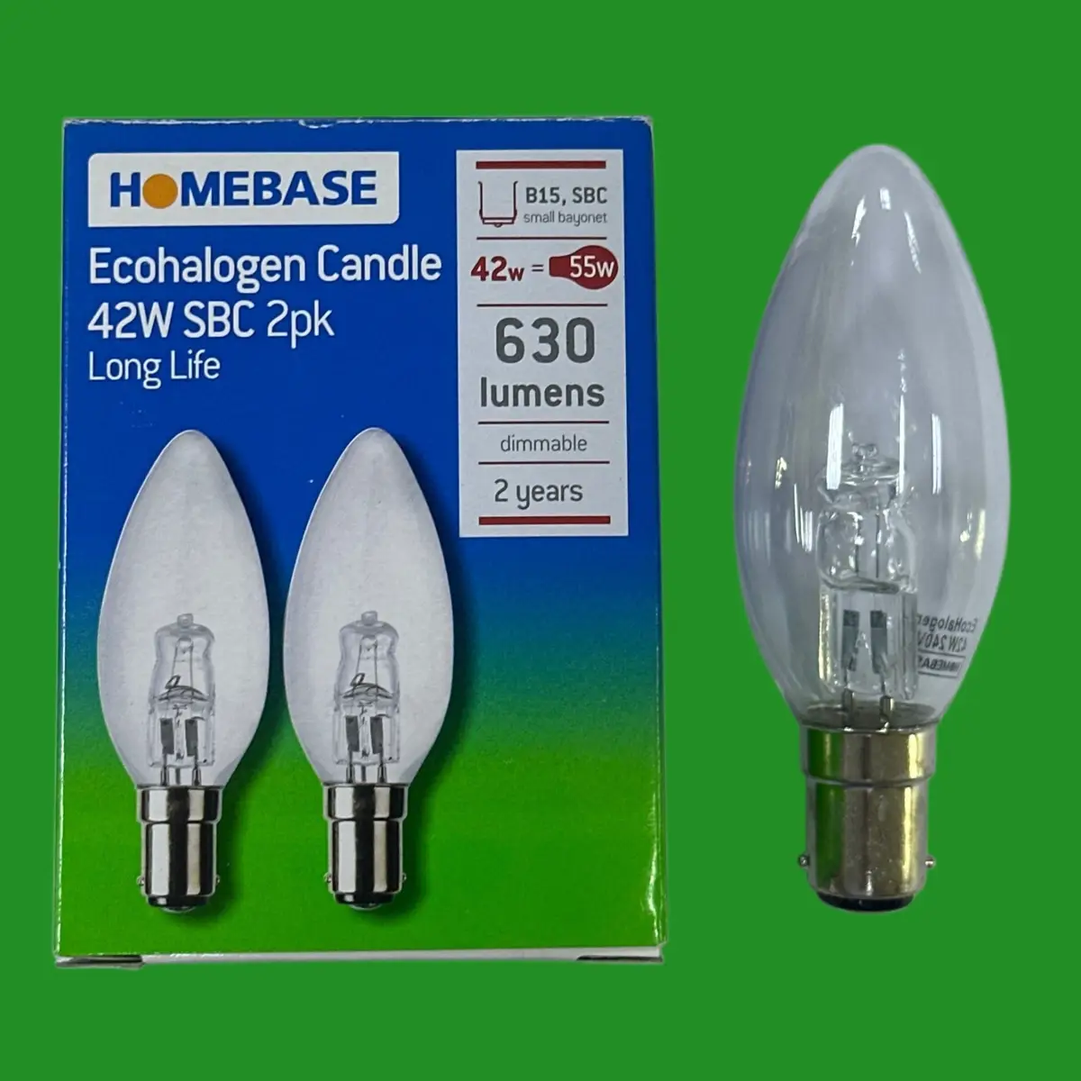 2x 42W =55W Homebase Dimmable Eco Halogen Clear Candle Light Bulbs SBC B15 Lamp
