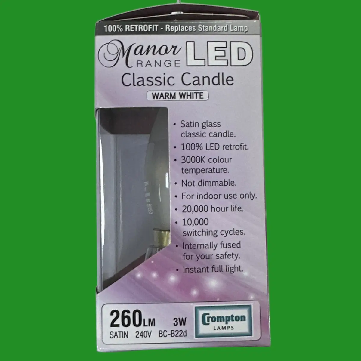 2x 3W (=25W) Crompton Manor LED Classic Candle Light Bulb Bayonet BC B22 3000K - image 3 | Free standard UK delivery included | Discount Quality Products