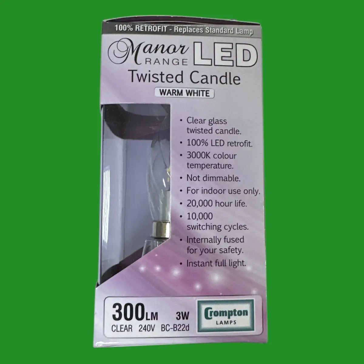 2x 3W Crompton Manor LED Twisted Clear Candle Light Bulbs Bayonet BC B22 3000K - image 3 | Free standard UK delivery included | Discount Quality Products