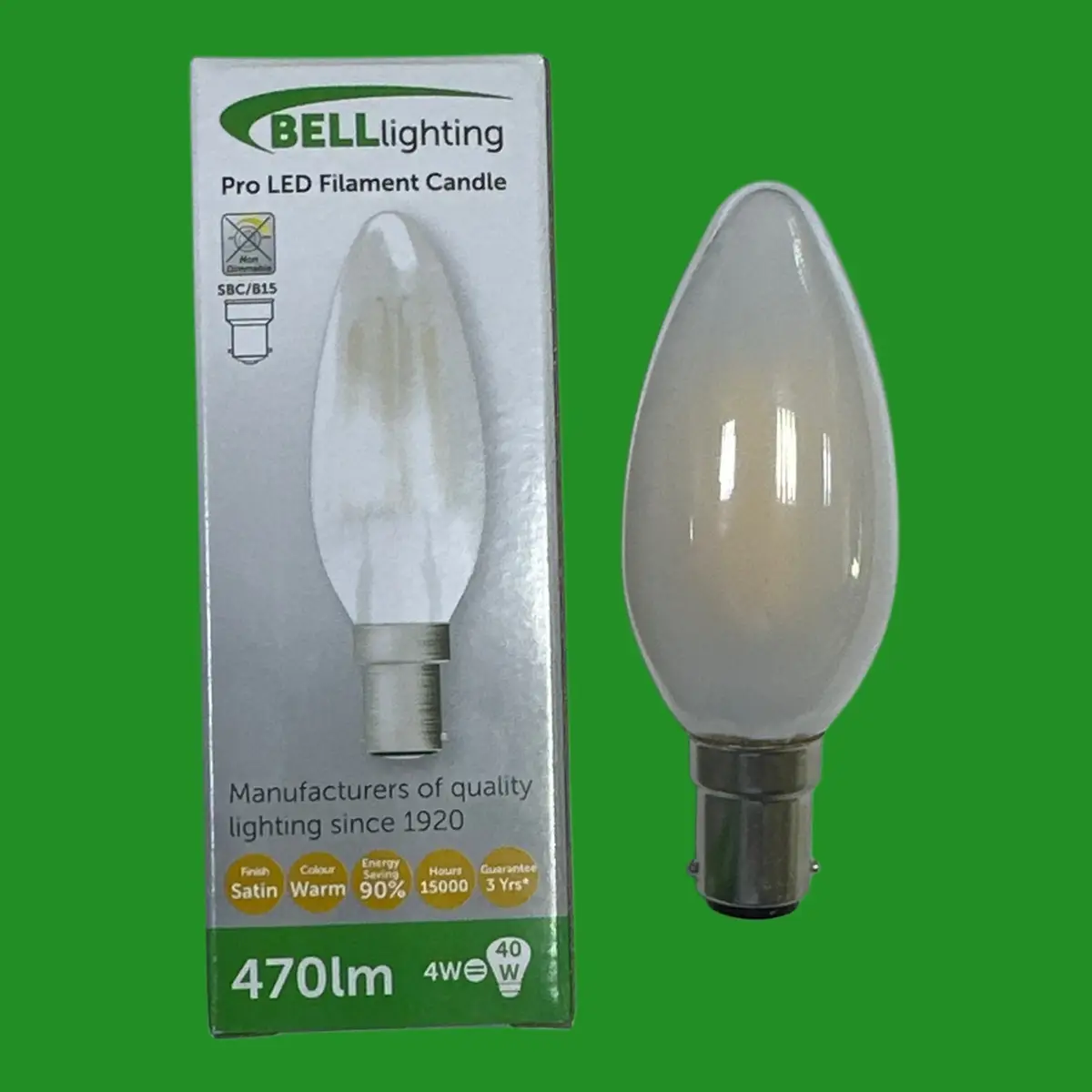 4x 4W (=40W) BELL Pro LED Satin Pearl Filament Candle Light Bulbs SBC B15 2700K