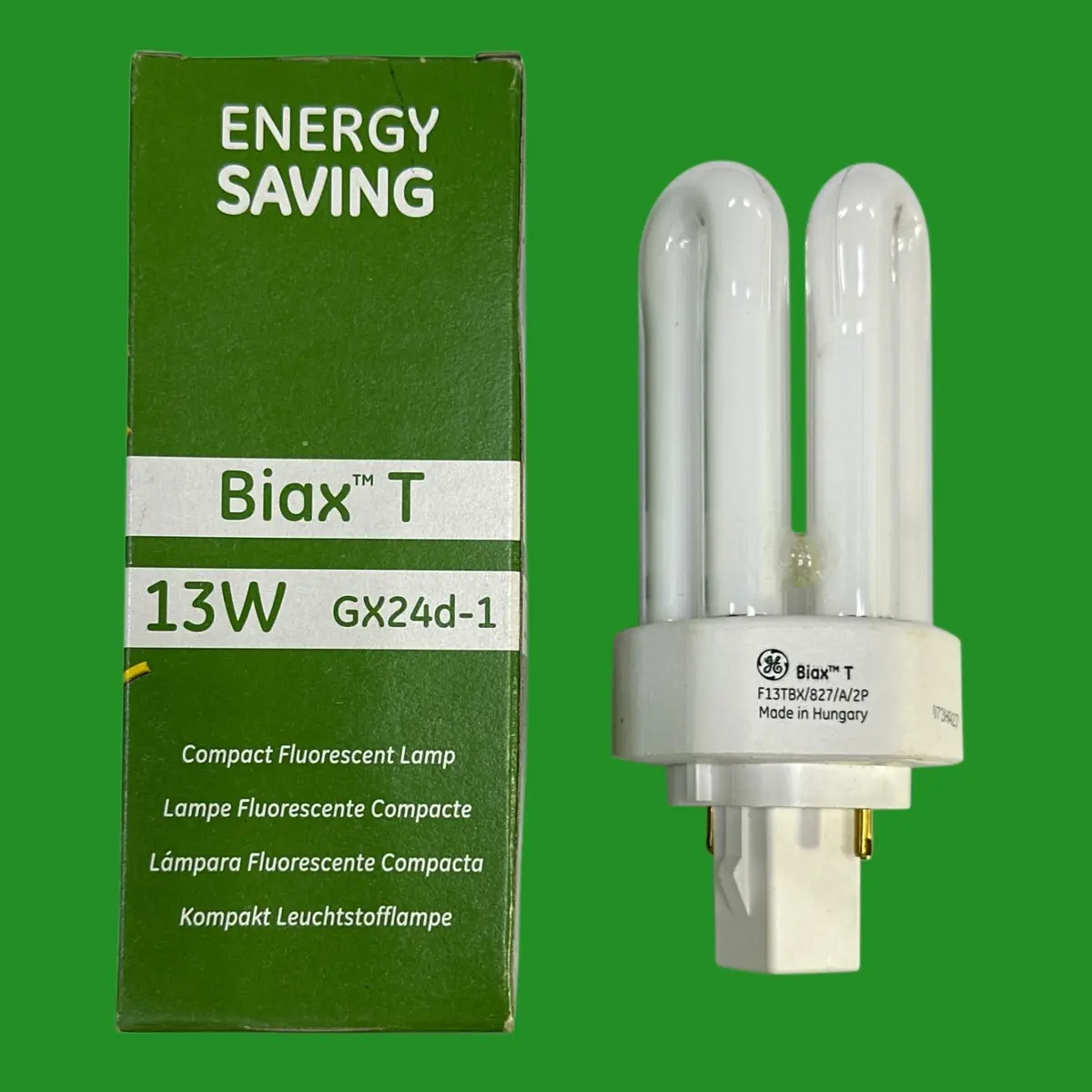2x 13W GE GX24D-1 2 Pin CFL PL Biax T Light Bulb 827 2700K Warm White Lamp - image 2 | Free standard UK delivery included | Discount Quality Products