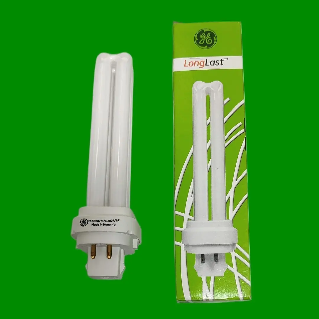 2x 13W GE G24q-1 4 pin Low Energy CFL PL-C Light Bulb 2700K Warm White Lamp