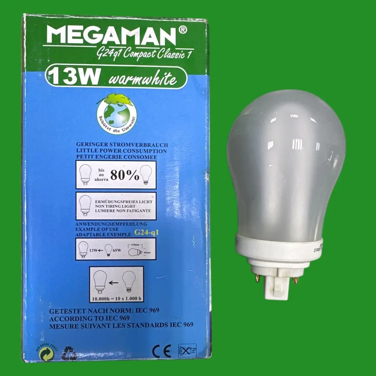 13W Megaman G24q-1 4 pin Low Energy GLS CFL PL Light Bulb 2700K Warm White - image 3 | Free standard UK delivery included | Discount Quality Products