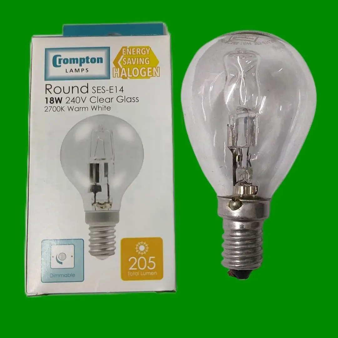 6x 18W (=24W) Crompton Clear Eco Halogen Golf Round G45 SES E14 Light Bulbs Lamp
