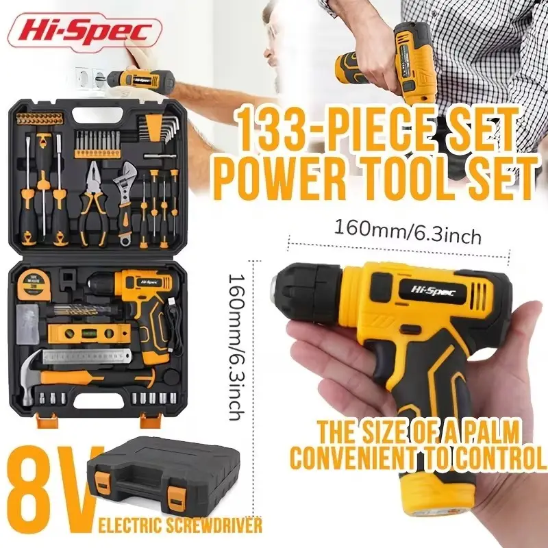 DIY Hi-Spec 133pc 8V Cordless Tool Kit USB Screwdriver Hammer Wrench Home Garage