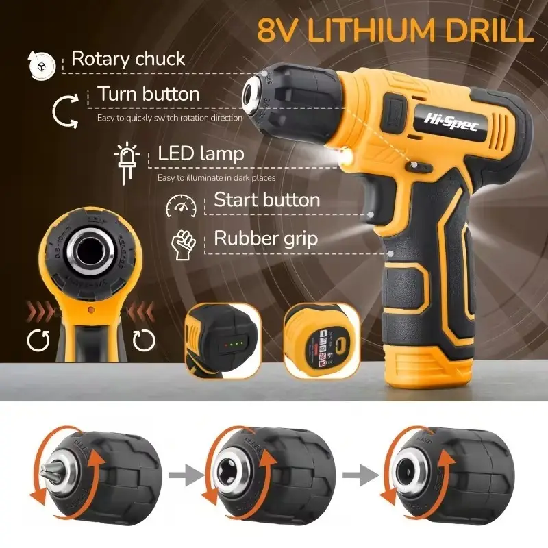 DIY Hi-Spec 133pc 8V Cordless Tool Kit USB Screwdriver Hammer Wrench Home Garage - image 7 | Free standard UK delivery included | Discount Quality Products