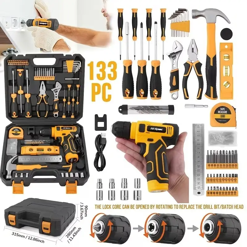 DIY Hi-Spec 133pc 8V Cordless Tool Kit USB Screwdriver Hammer Wrench Home Garage - image 8 | Free standard UK delivery included | Discount Quality Products