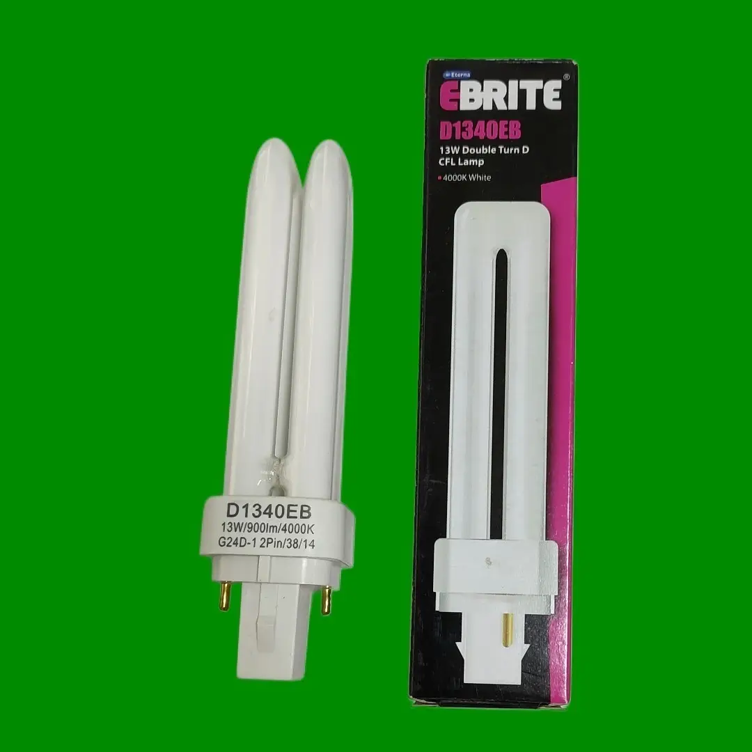 2x 13W Ebrite G24d-1, 2 pin, Low Energy CFL BLD PL Double Turn Light Bulb 4000K