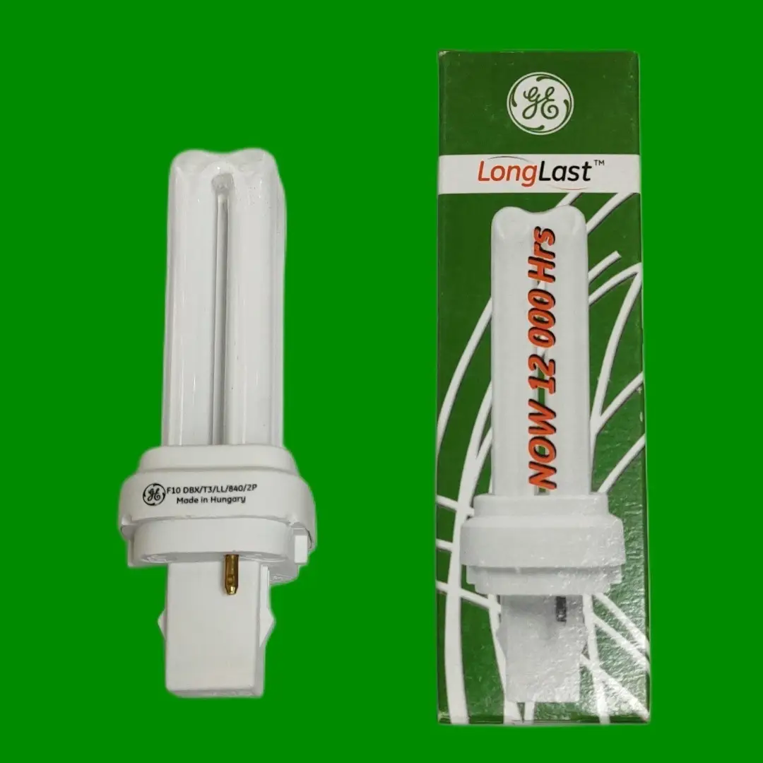 2x 10W GE G24d-1 2 pin, Low Energy CFL BLD Double Turn Light Bulb 840 4000K
