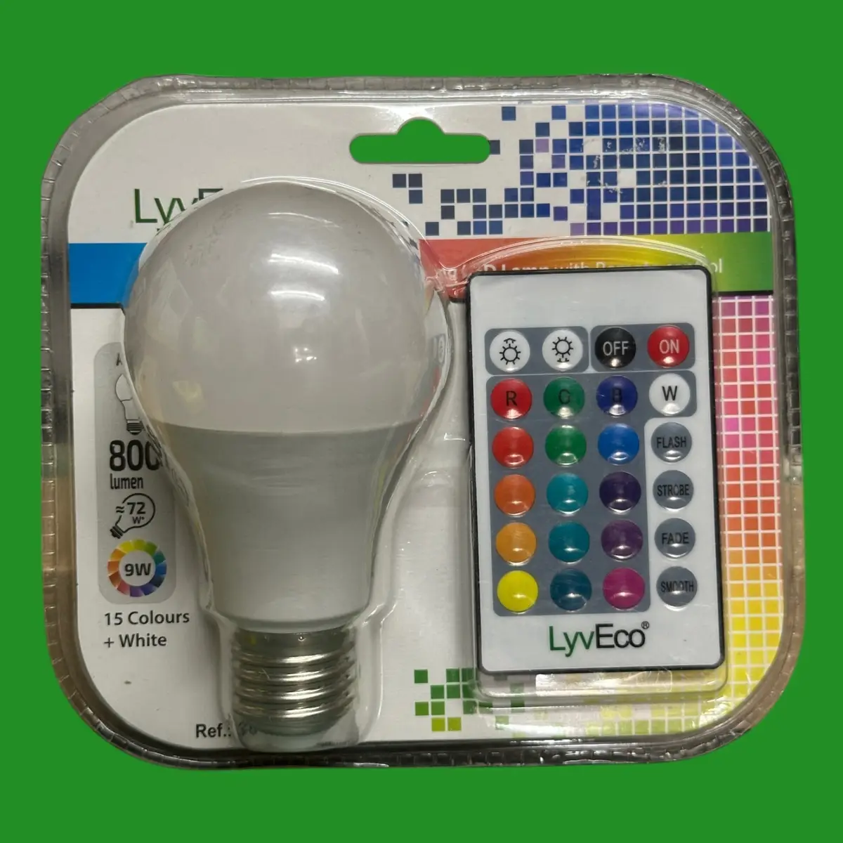 9W (=72W) LyvEco RGB &amp; White Smart Dimmable LED Light Bulb ES E27 Screw &amp; Remote