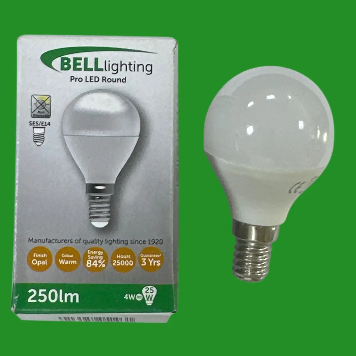 4x 4W (=25W) BELL Pro LED Opal Round Golf G45 Light Bulbs SES E14 2700K Lamp