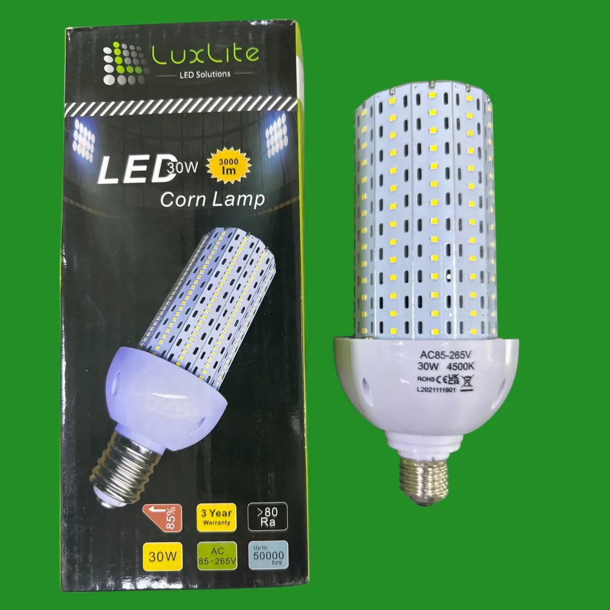 1x 30W LuxLite LED Corn Light Bulb Lamp, ES E27 Edison Screw 4500K Cool White