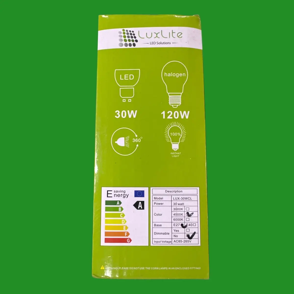 1x 30W LuxLite LED Corn Light Bulb Lamp, ES E27 Edison Screw 4500K Cool White - image 3 | Free standard UK delivery included | Discount Quality Products