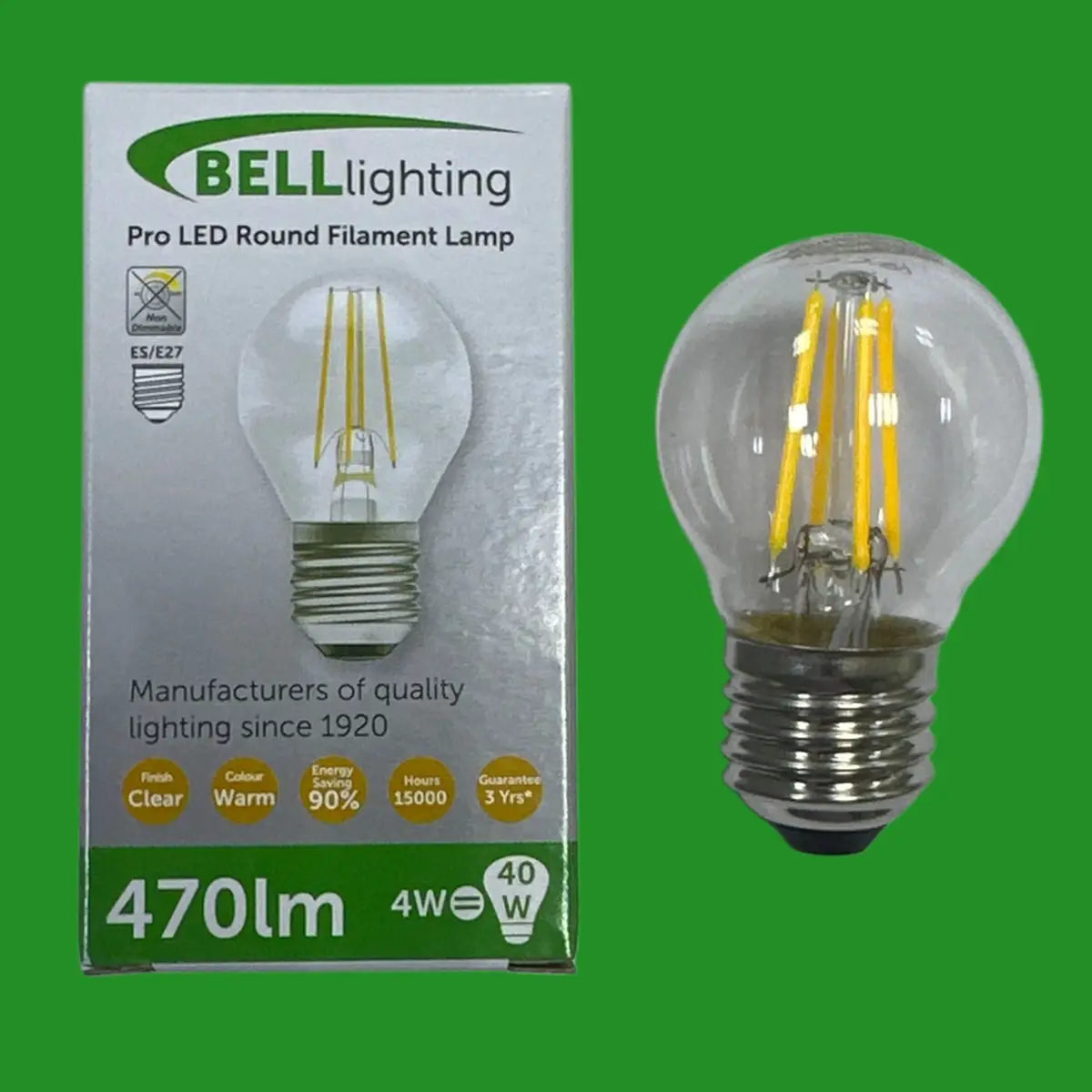 2x 4W (=40W) Bell Clear LED Filament Round Golf Light Bulb ES E27 Edison Screw