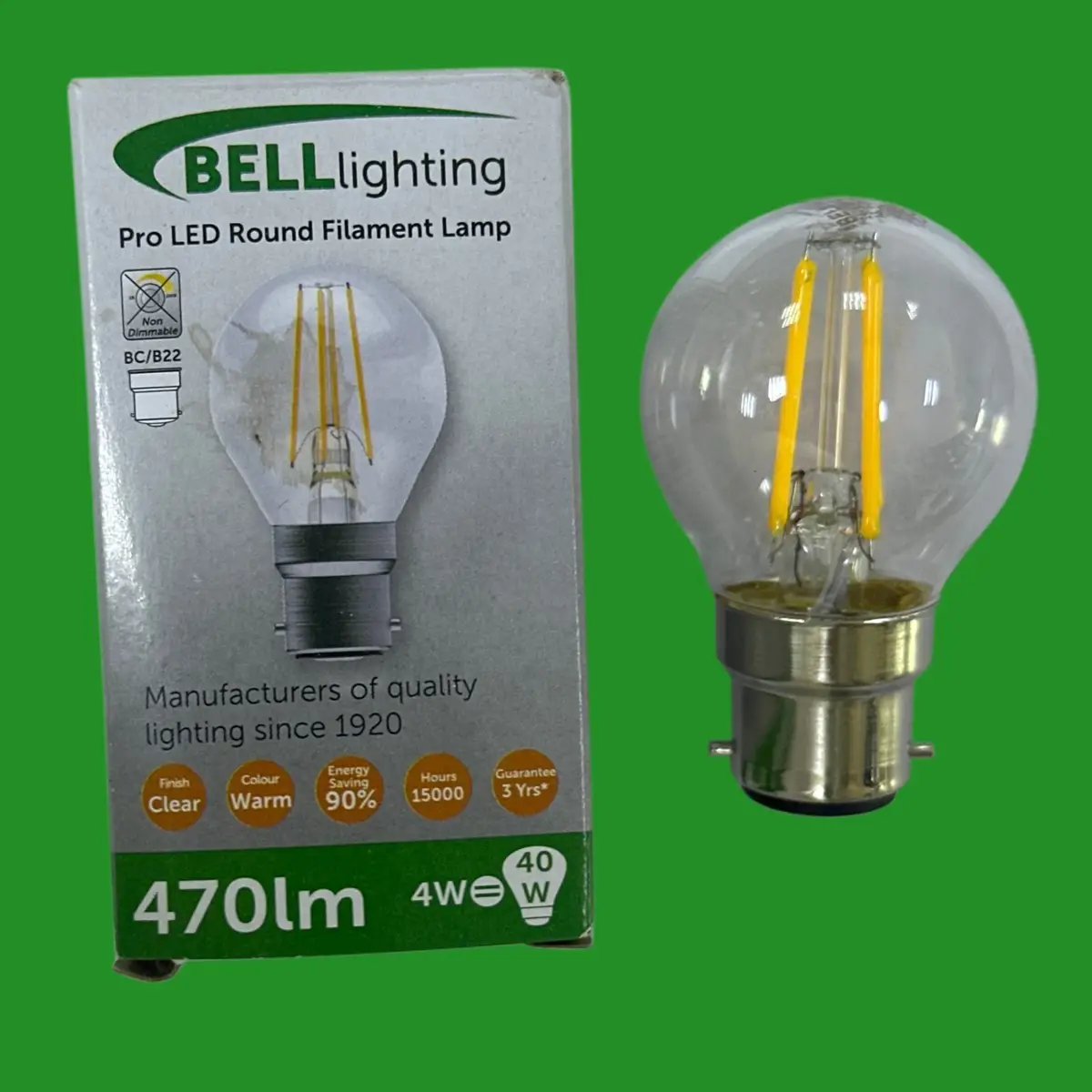 2x 4W (=40W) BELL Pro LED Filament Clear Round Golf G45 Light Bulbs BC B22 2700K