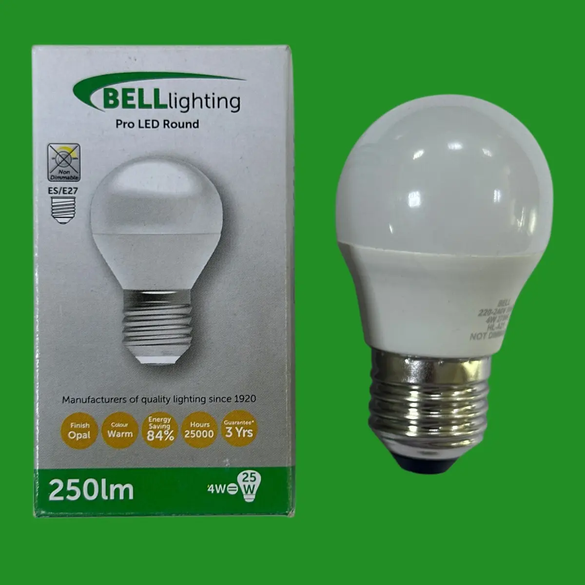 2x 4W (=25W) BELL Pro LED Opal Round Golf G45 Light Bulbs ES E27 Screw 2700K