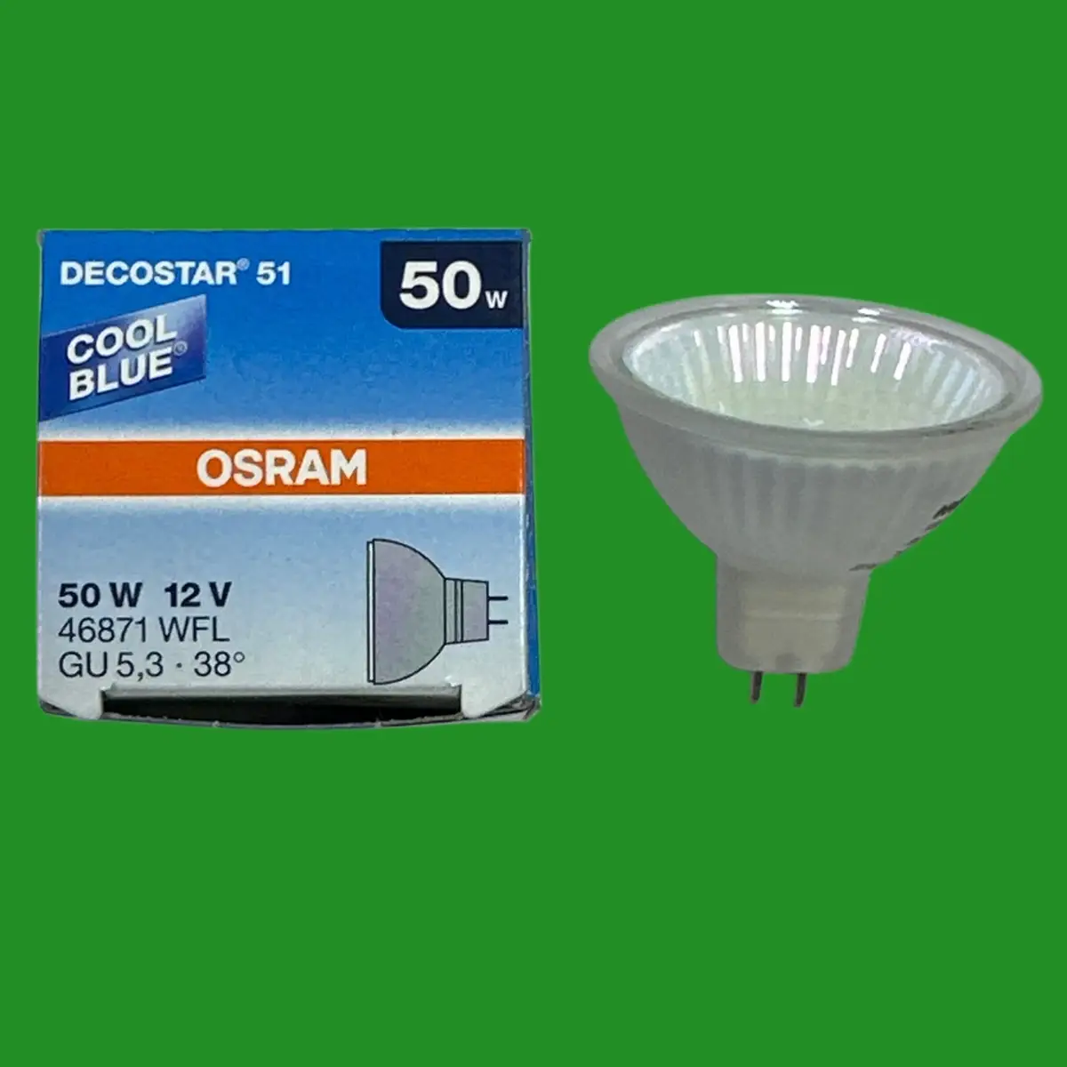1x 50W Osram MR16 4500K Cool Blue GU5.3 12V Halogen 38 Deg Spot Light Bulbs Lamp - image 2 | Free standard UK delivery included | Discount Quality Products