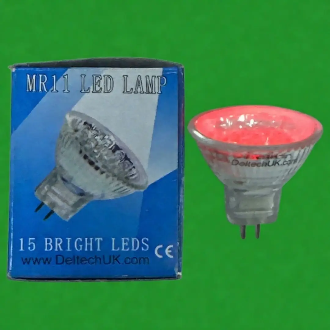 1x 1W Deltech Red Coloured 15 LED MR11 Spot Light Bulb, 12V Lamp GU4