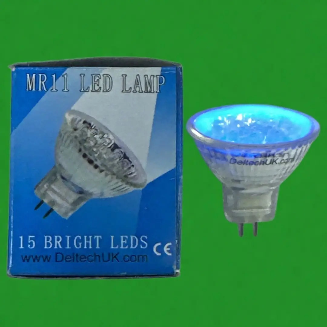 1x 1W Deltech Blue Coloured 15 LED MR11 Spot Light Bulb, 12V Lamp GU4