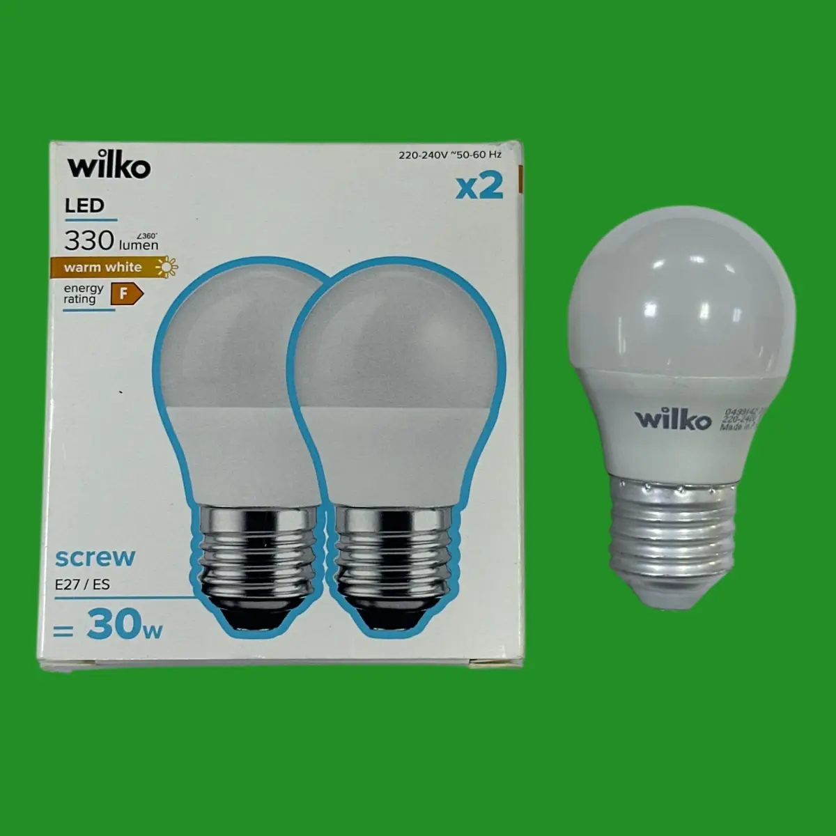 2x 3.6W (=30W) Wilko LED Golf G45 Round Light Bulbs 2700K Warm White ES E27 Lamp