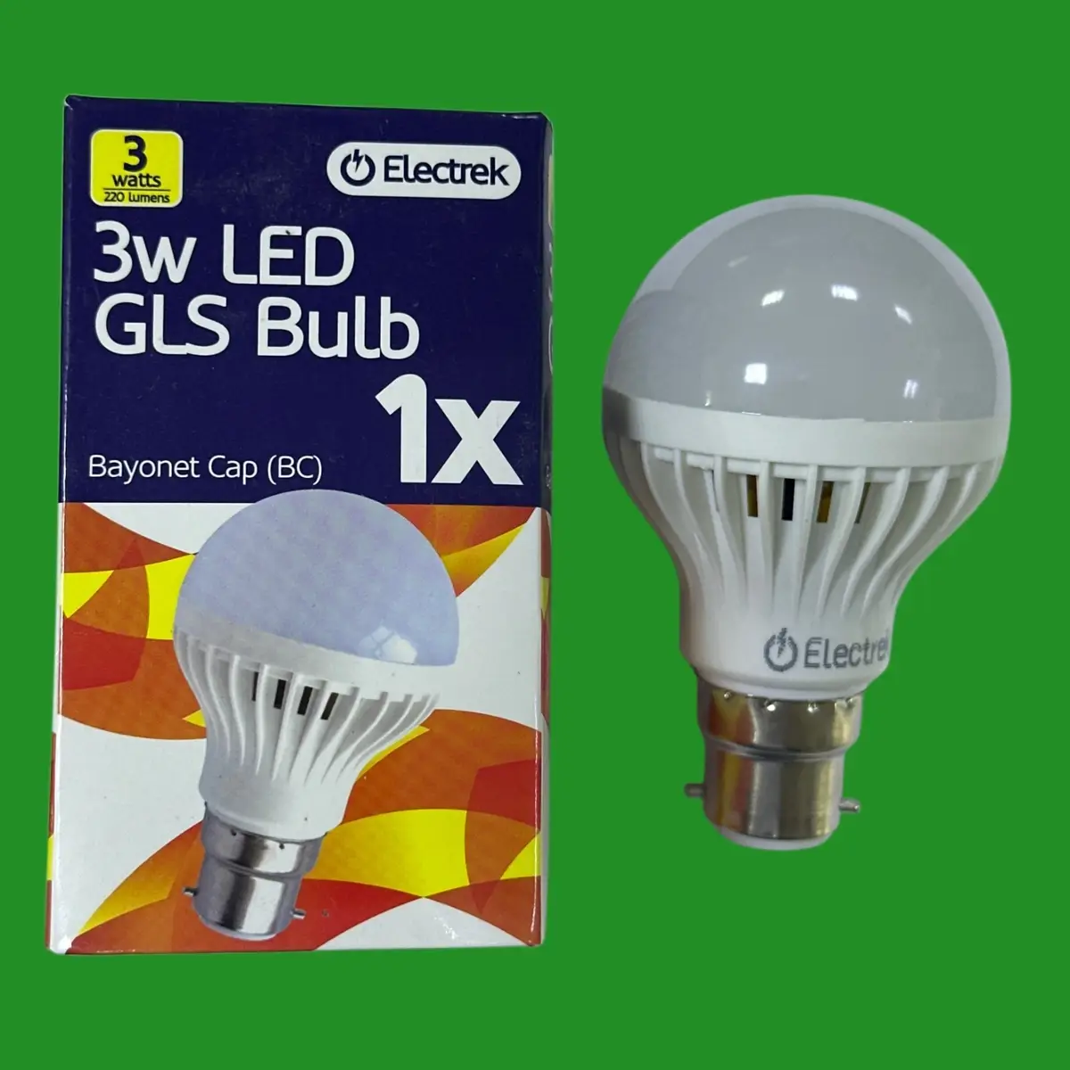 2x 3W Electrek Frosted LED GLS Light Bulbs Bayonet Cap BC B22, Warm White 3000K
