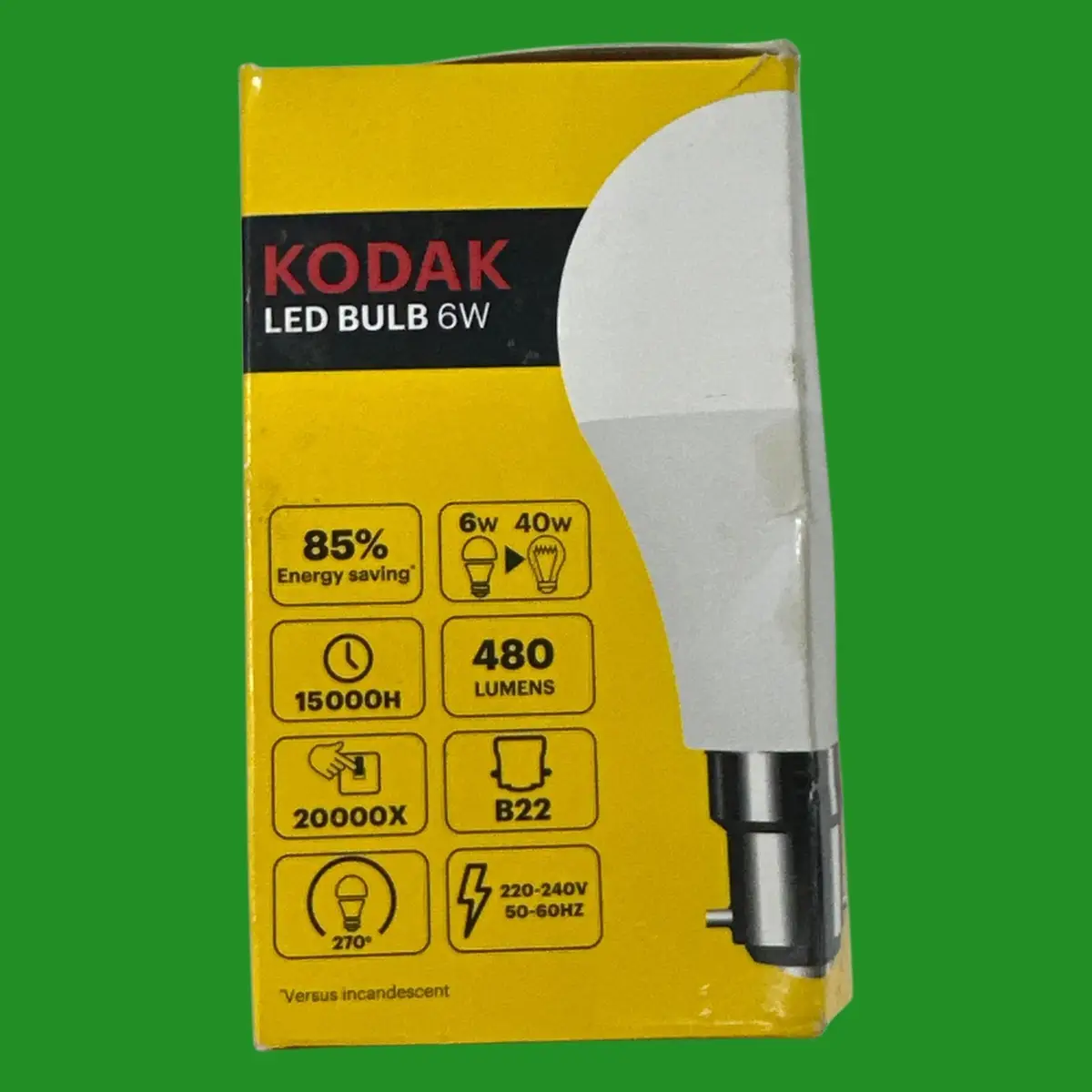 1x 6W (=40W) Kodak LED GLS Globe A60 Light Bulb, 2700K BC B22 Bayonet Lamp - image 3 | Free standard UK delivery included | Discount Quality Products