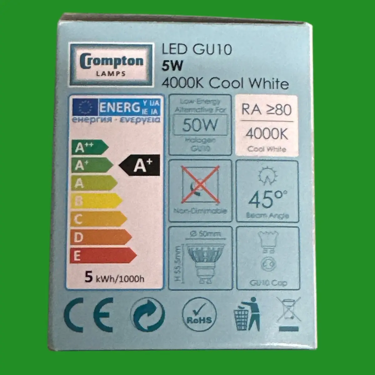 1x 5W (=50W) Crompton LED GU10 Reflector Spot Light Bulb 4000K Cool White Lamp - image 3 | Free standard UK delivery included | Discount Quality Products