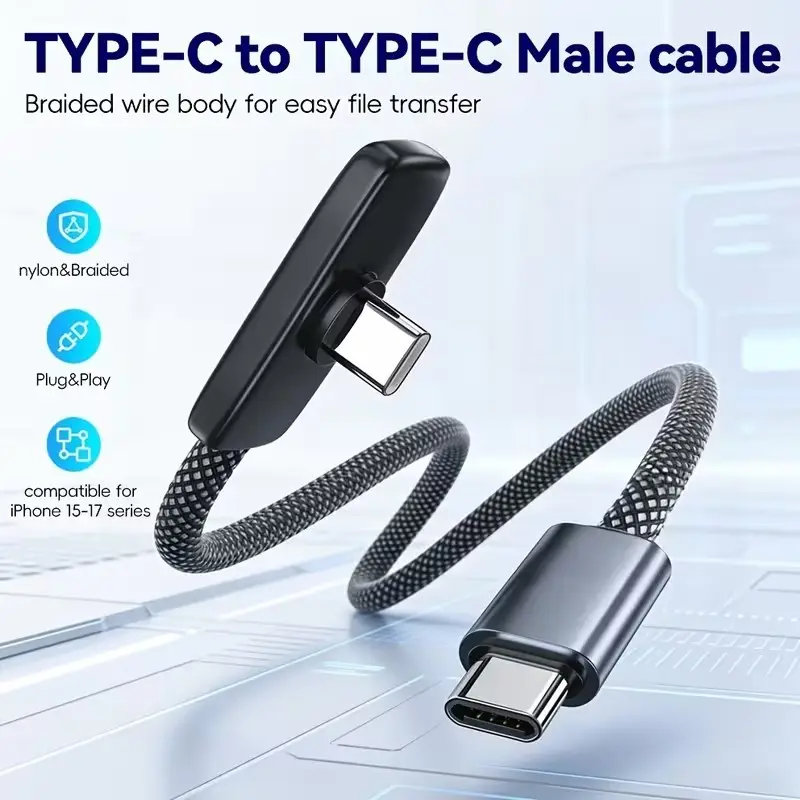 100W USB-C Fast Charge Cable 2M Braided Type-C to Type-C Data Sync Cord