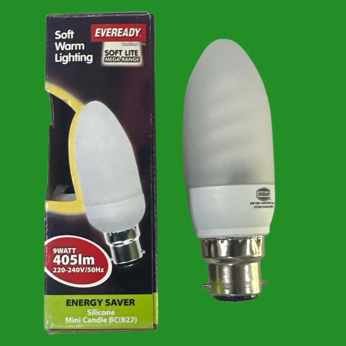 9W (=40W) Eveready CFL Low Energy Power Saving Candle Light Bulb BC B22 2700K