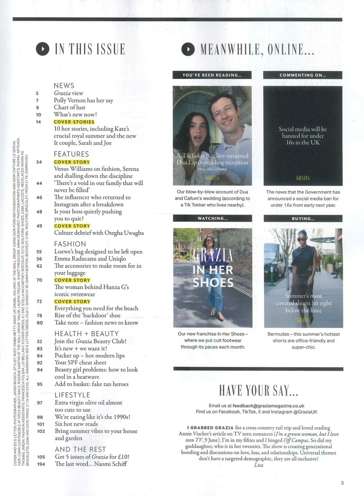 Grazia Magazine: Venus Williams Tennis Legend, Princess Kate, Fashion, 6.7.26 - image 3 | Free standard UK delivery included | Discount Quality Products