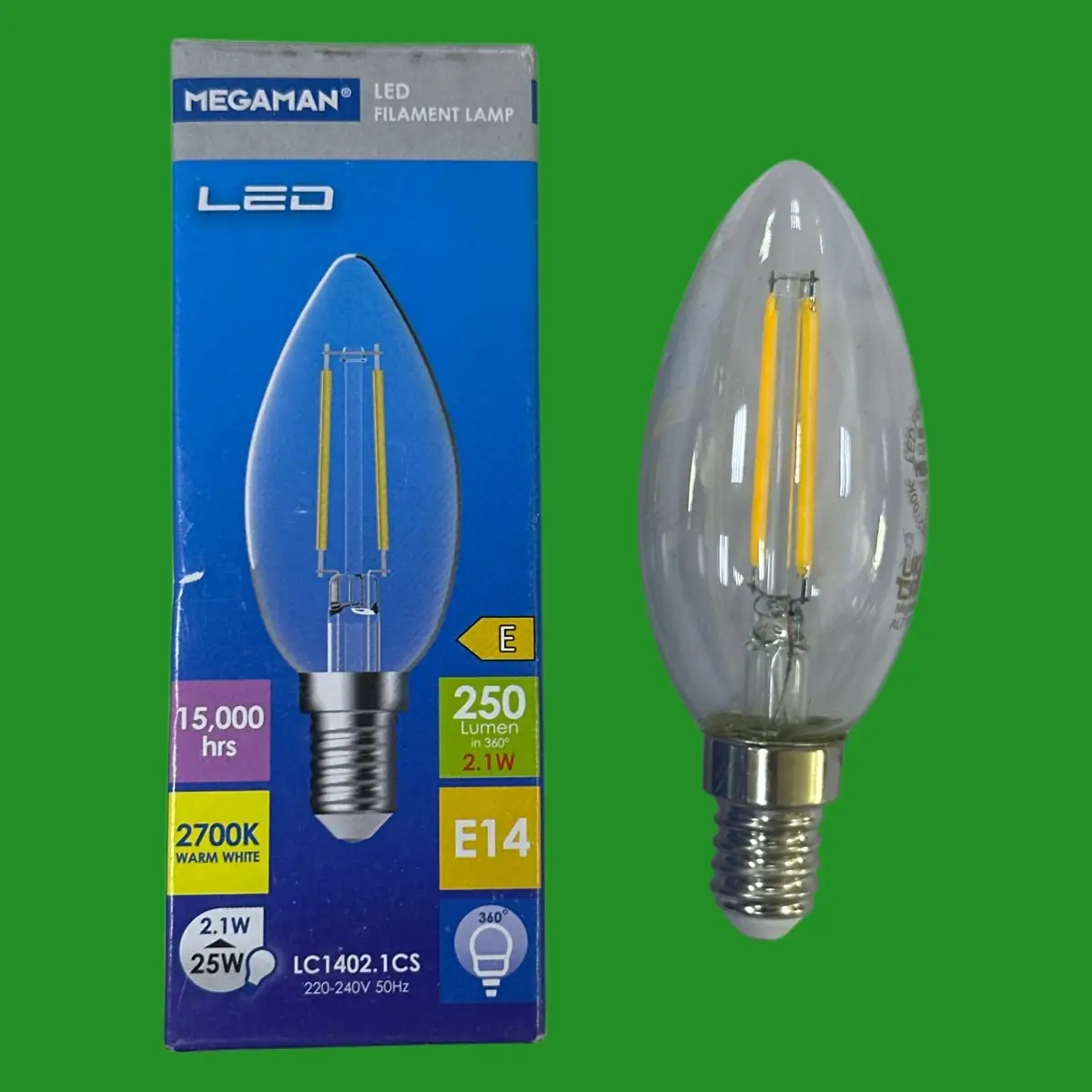 2.5W (=25W) Megaman LED Filament Clear Candle Light Bulb, SES, E14, Small Screw