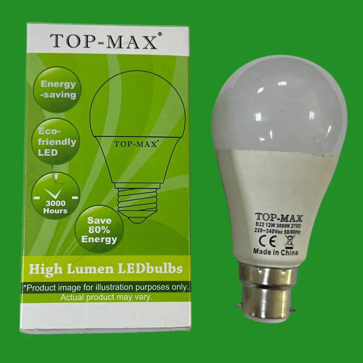1x 12W Top-Max LED Frosted A60 GLS Light Bulb 3000K BC B22 Bayonet Cap Lamp