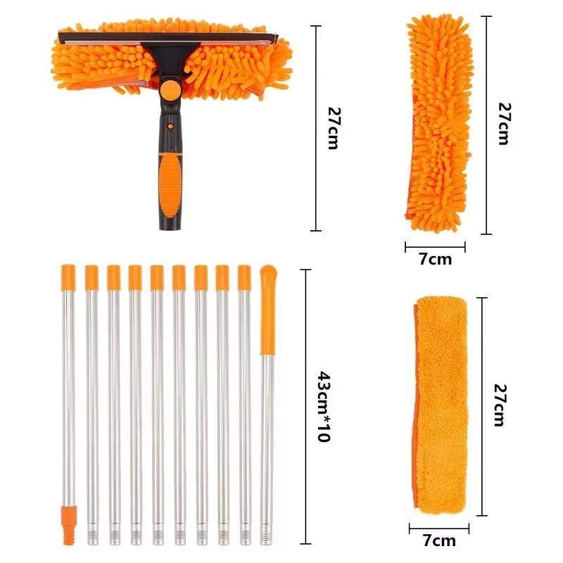 4.3m Telescopic Window Cleaner Microfibre Mop & Squeegee 10 Pole Sections Orange - image 4 | Free standard UK delivery included | Discount Quality Products