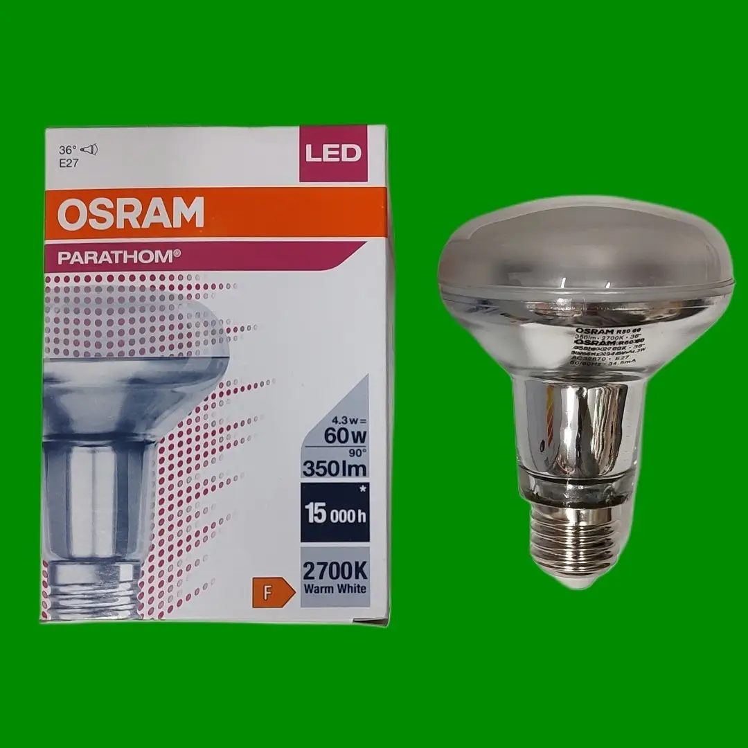 4.3W (=60W) Osram R80 LED Pearl Reflector Light Bulbs 2700K ES E27 Edison Screw