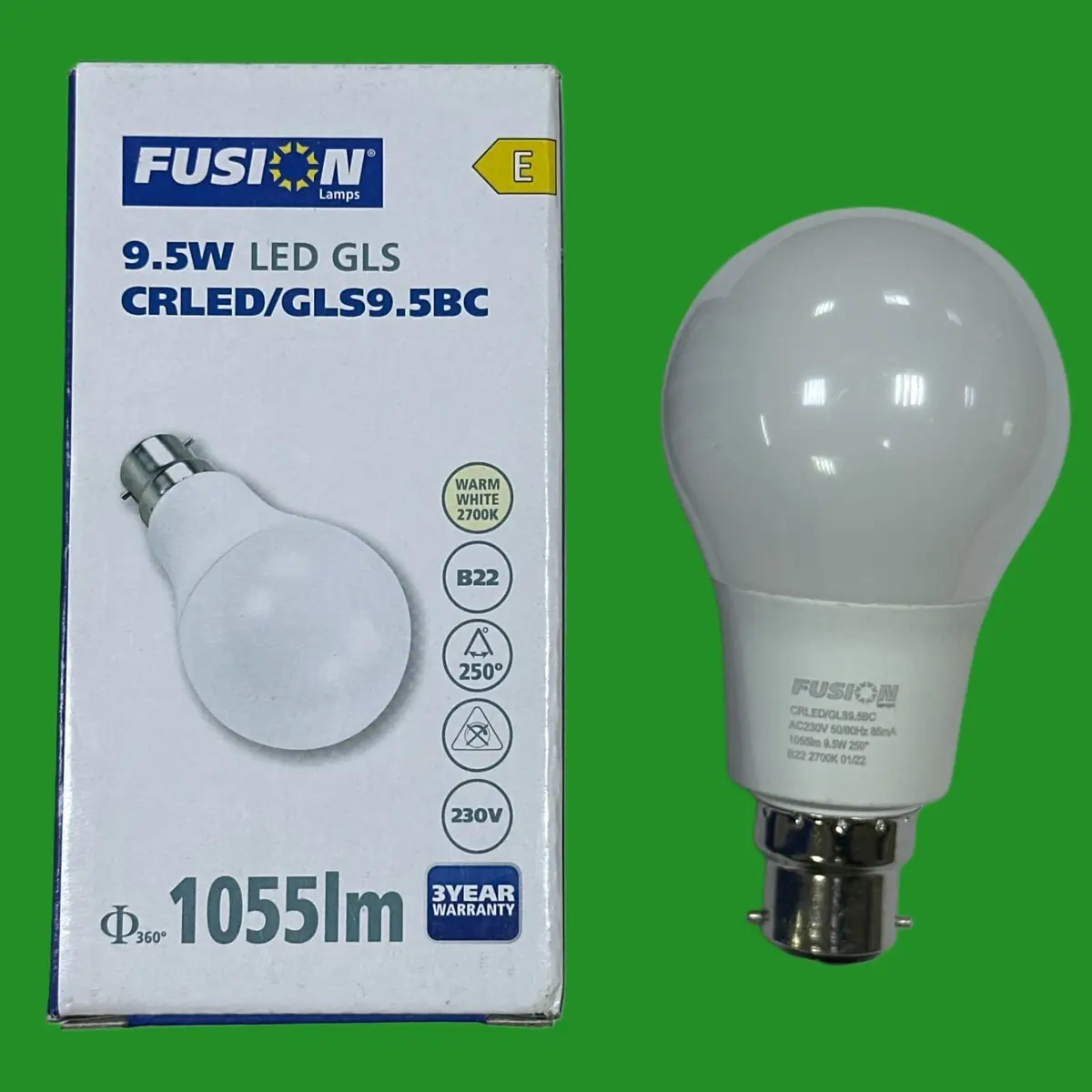 1x 9.5W (=75W) Fusion LED GLS A65 Light Bulbs BC B22 2700K Bayonet Lamp