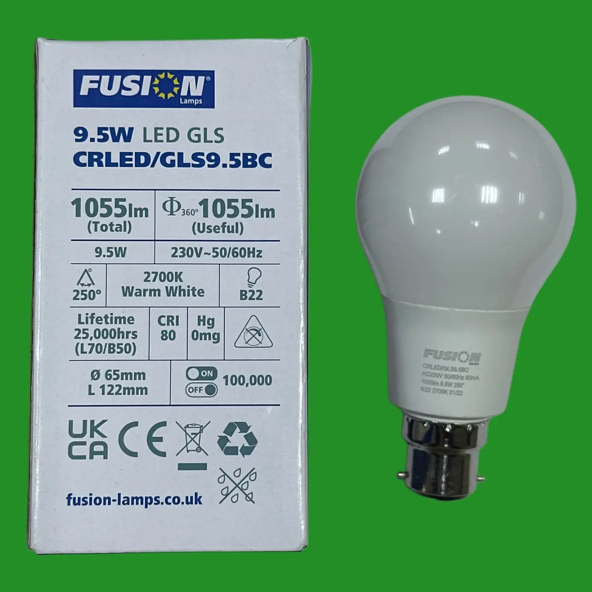1x 9.5W (=75W) Fusion LED GLS A65 Light Bulbs BC B22 2700K Bayonet Lamp - image 2 | Free standard UK delivery included | Discount Quality Products
