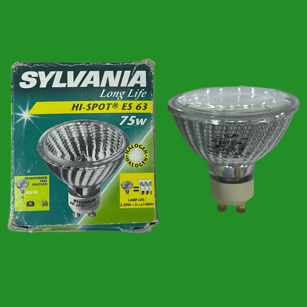 75W GU10 ES 63 Sylvania Dimmable 63mm Reflector Halogen Light Bulb 50° Flood