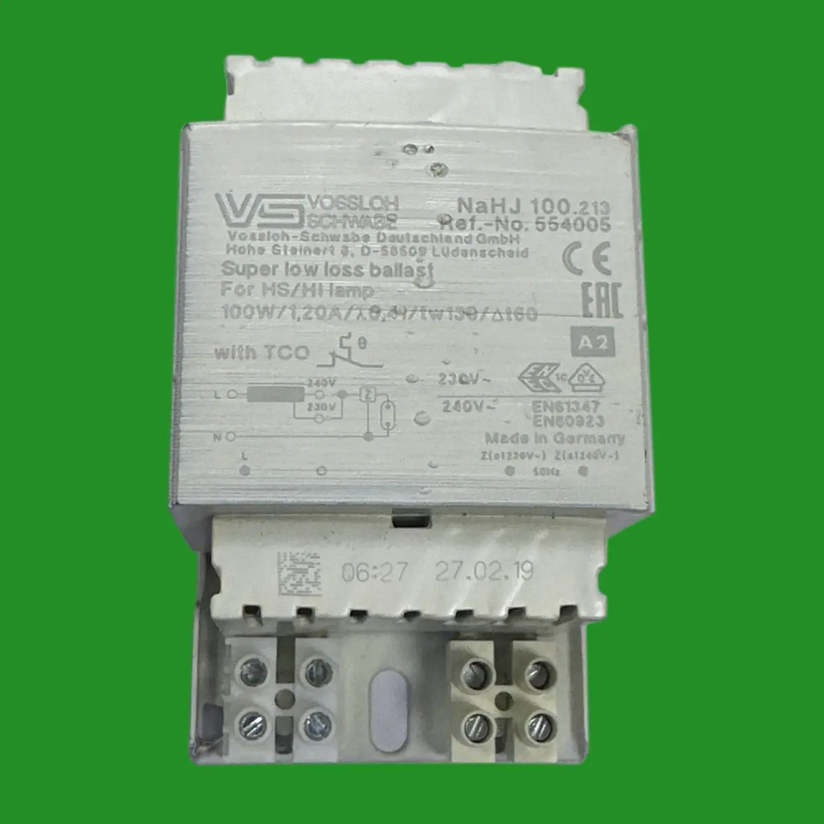 Vossloh-Schwabe NaHJ 100.213 ECG Magnetic Ballast for 100W HPS MHL SON Bulbs