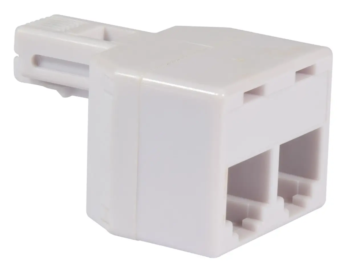 2x RJ11 4 Wire 2 Way Adapter, Dual RJ11 Sockets to RJ11 Plug Splitter Phone ADSL