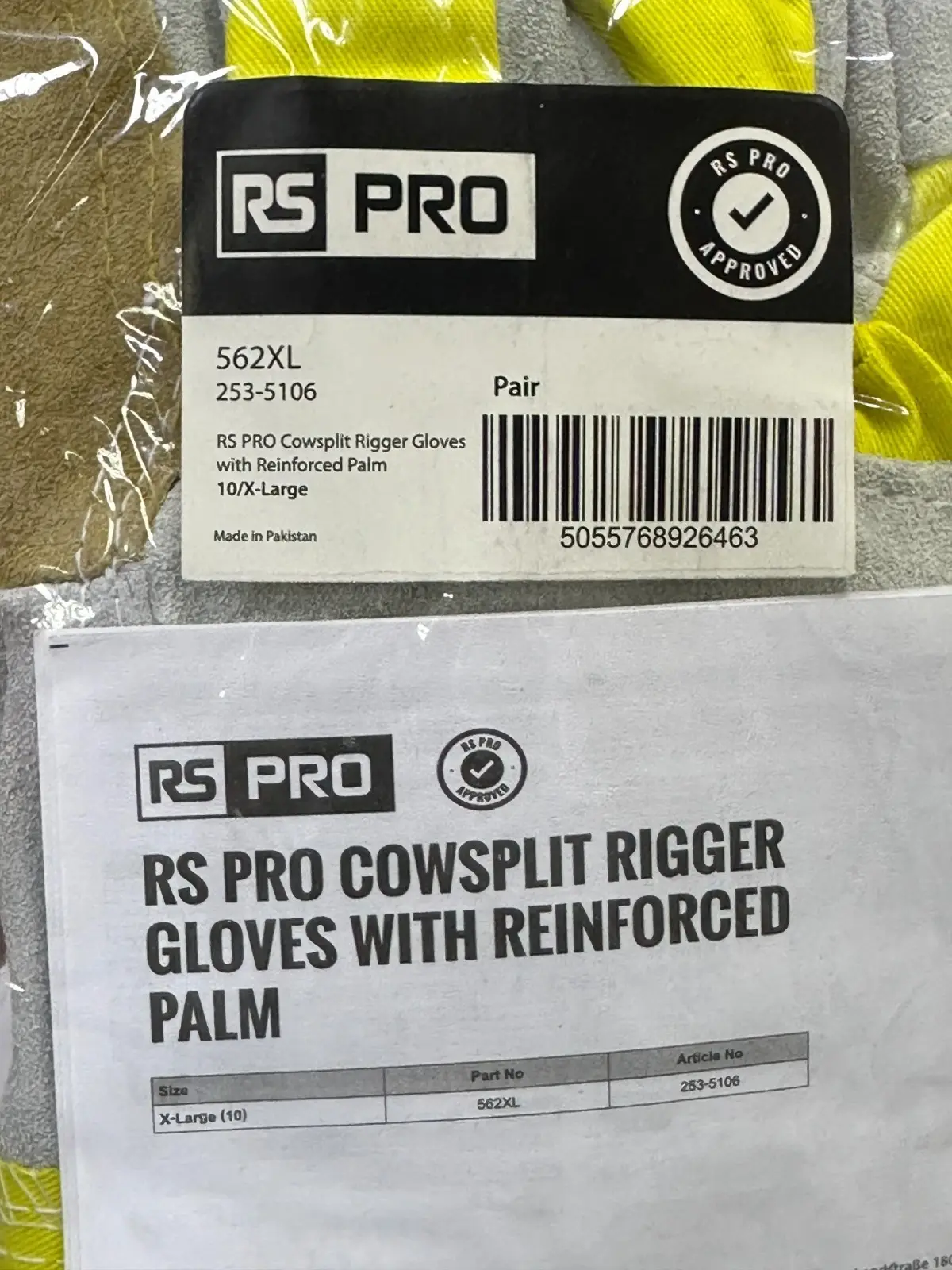 10x Pair RS PRO Large Cowsplit Rigger Gloves, Reinforced Palm, Size 10 XL, 562XL - image 2 | Free standard UK delivery included | Discount Quality Products