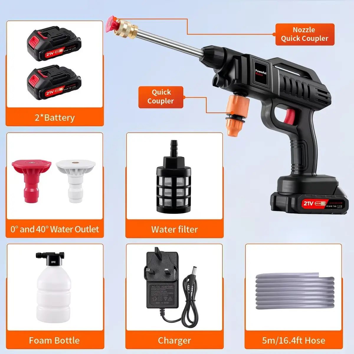 1500W Cordless High-Pressure Washer 60 Bar, 5m Hose, 2x 21V Battery Included - image 6 | Free standard UK delivery included | Discount Quality Products