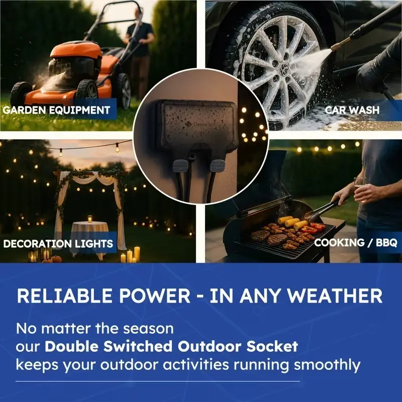 2 Gang UK Mains Switched Outdoor Sealed Weatherproof Double Socket, IP66, 13A - image 2 | Free standard UK delivery included | Discount Quality Products